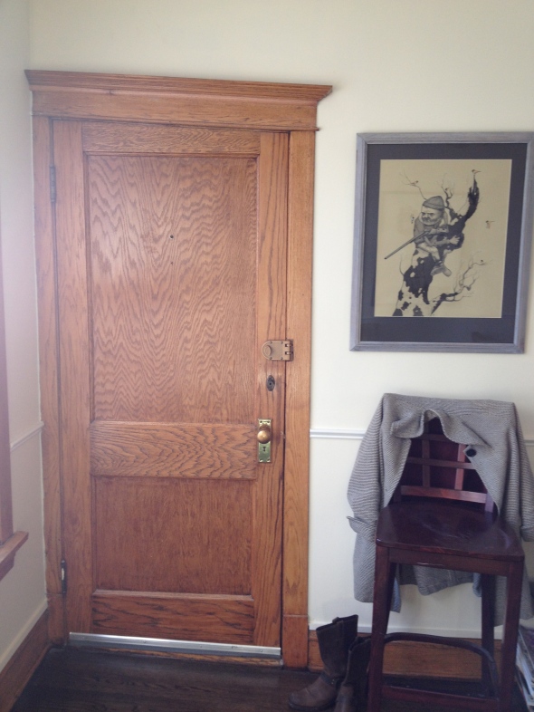 Welcome: my charmingly crooked door and a Graham Franciose original drawing.