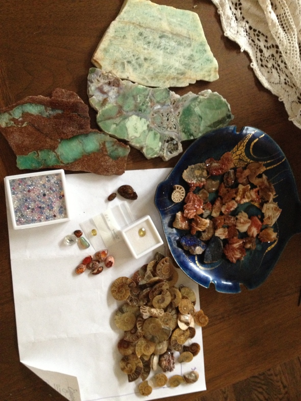 ammonites, opals, agates, sapphires, sphene for use in the up-coming collections.